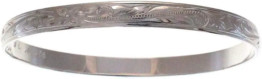 Arthur's Jewelry 925 Sterling Silver Hawaiian Scroll Plumeria Flower smooth edge 6mm Bangle Size 7-9