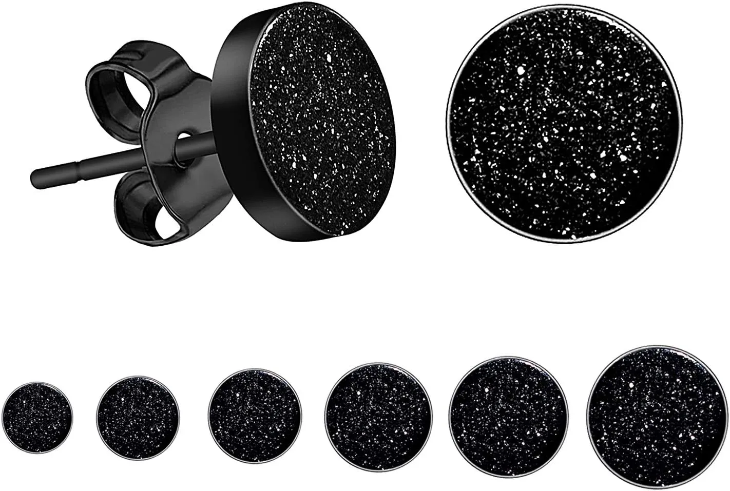 Black Round Stud Earrings Set Hypoallergenic Surgical Stainless Steel Black Earrings for Men Women Jewelry 6 Pairs 3mm-8mm