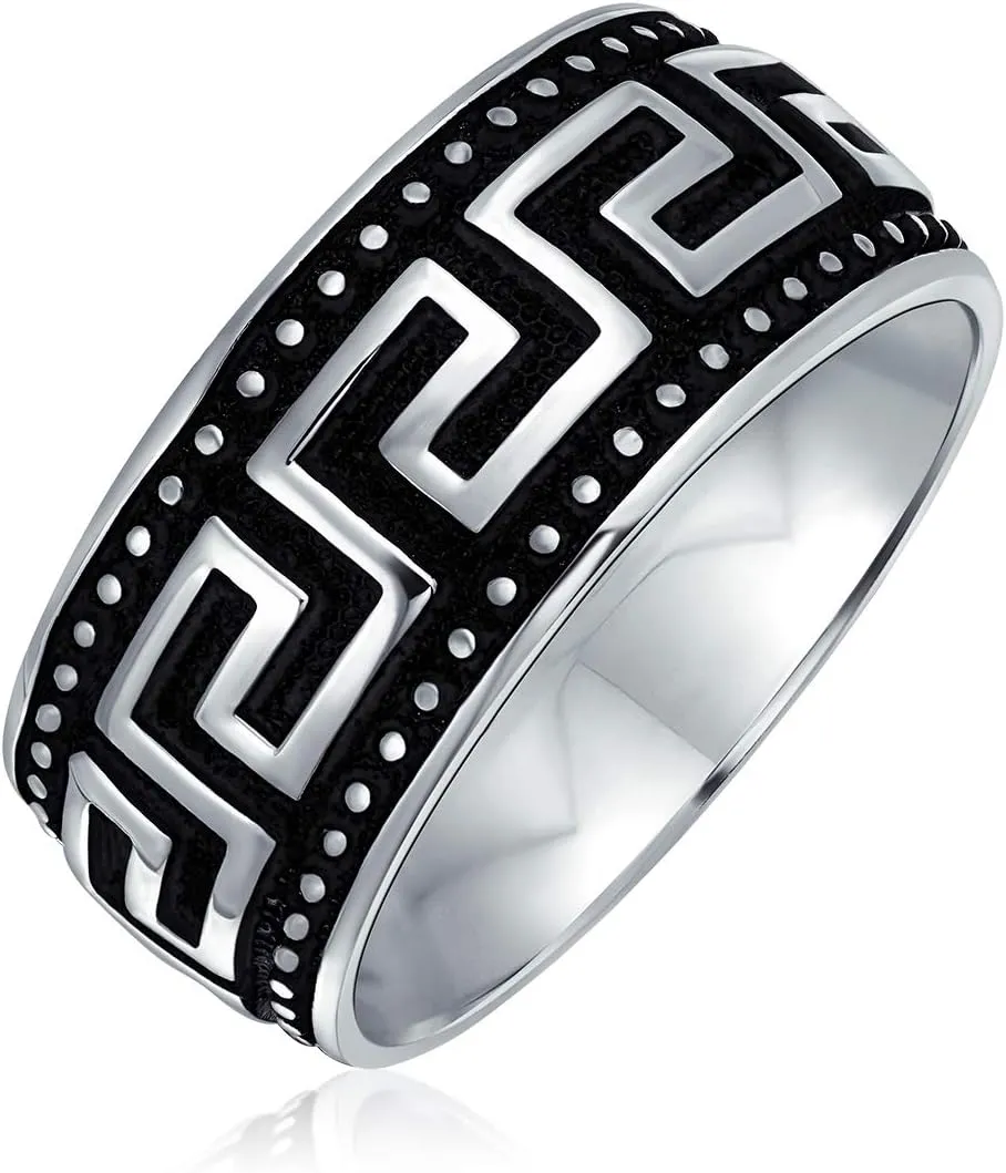 Bling Jewelry Personalized Wide Unisex Heavy Braided Wheat Weave Woven Wire Twisted Rope Cable Wedding Band Ring For Mens Women Beveled Edge Oxidized .925 Sterling Silver 8MM Customizable