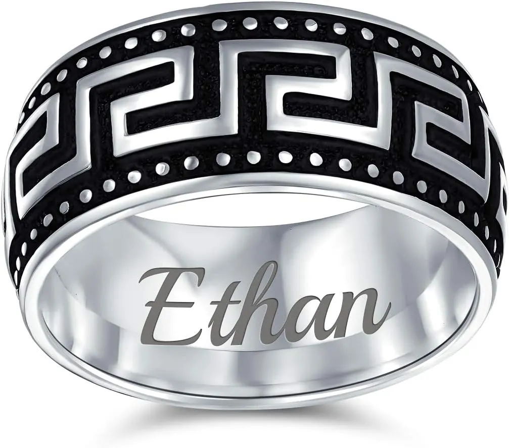 Bling Jewelry Personalized Wide Unisex Heavy Braided Wheat Weave Woven Wire Twisted Rope Cable Wedding Band Ring For Mens Women Beveled Edge Oxidized .925 Sterling Silver 8MM Customizable