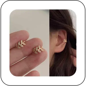 Boho Leaf Ear Cuff Earrings Gold Starburst Cuff Wrap Earrings CZ Pave Leaf Cartilage Cuff Earrings Tiny Non Pierced Clip on Earrings Vintage Earrings Wedding Jewelry for Women