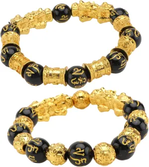 Buddhist Bead Bracelet Men's Alloy Jewelry Bangle Obsidian Fashion Accessory