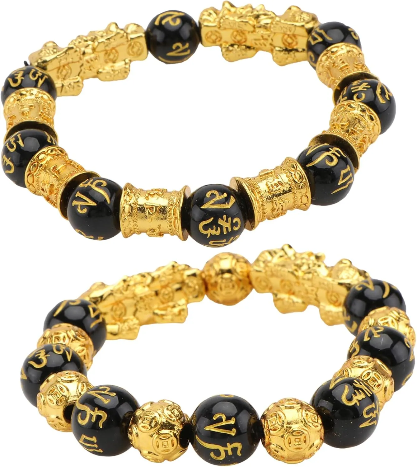 Buddhist Bead Bracelet Men's Alloy Jewelry Bangle Obsidian Fashion Accessory