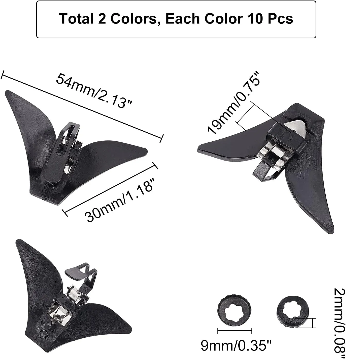 CHGCRAFT 20Pcs 2 Colors Bow Tie Clips Bowtie Hardware Fastener Black Silver Iron Clip-On tie Clip with Plastic Fixed Collar Clips for DIY Bowtie Hardware Closure 54mm  30mm