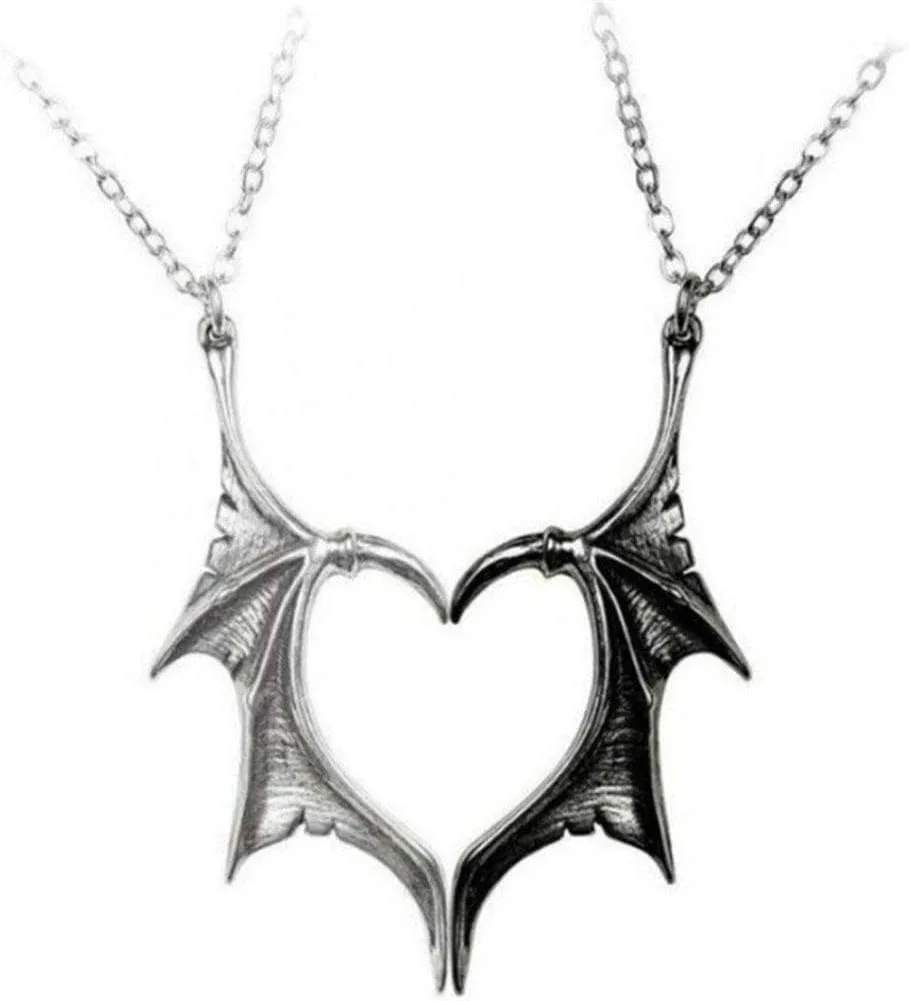 Couple Necklace for 2 Matching Love Heart Necklace BFF Best Friends Friendship Necklace for Women Men Halloween Bat Wing Necklace Jewelry Gift