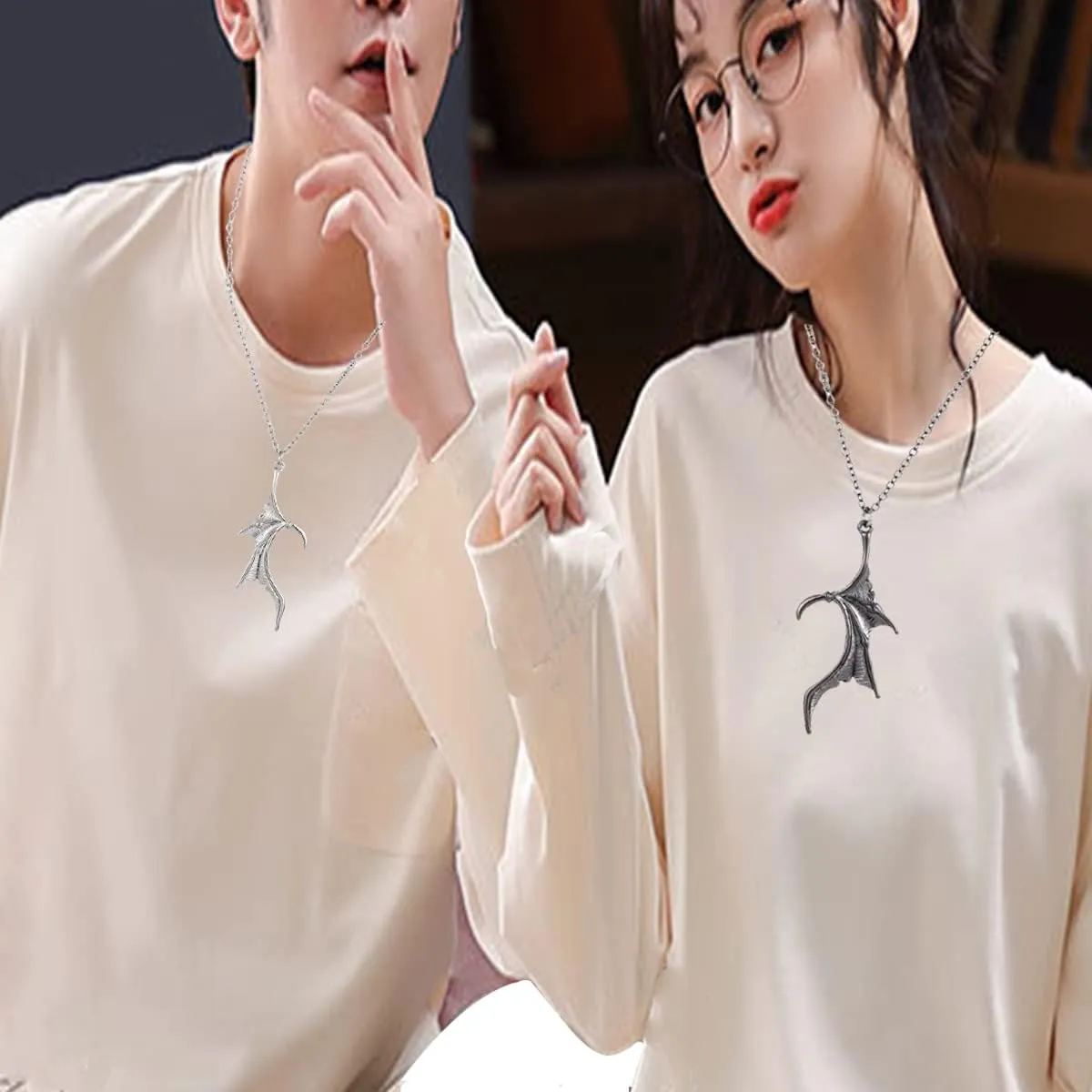 Couple Necklace for 2 Matching Love Heart Necklace BFF Best Friends Friendship Necklace for Women Men Halloween Bat Wing Necklace Jewelry Gift
