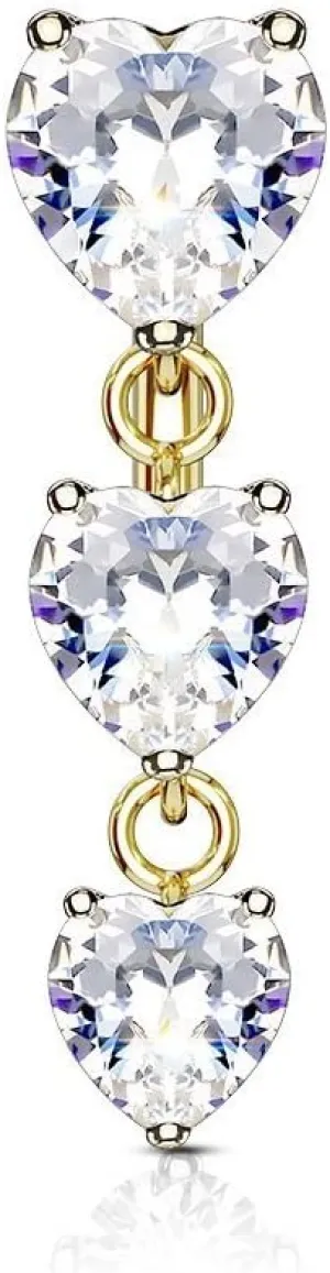 Covet Jewelry Three Prong Heart CZ Vertical Drop 316L Surgical Steel Top Drop Belly Button Navel Rings