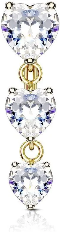 Covet Jewelry Three Prong Heart CZ Vertical Drop 316L Surgical Steel Top Drop Belly Button Navel Rings