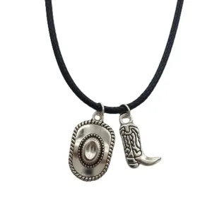 Cowboy Hat Charm Choker Necklace, Black Necklace, Cowboy Boot Pendant, Western Jewelry