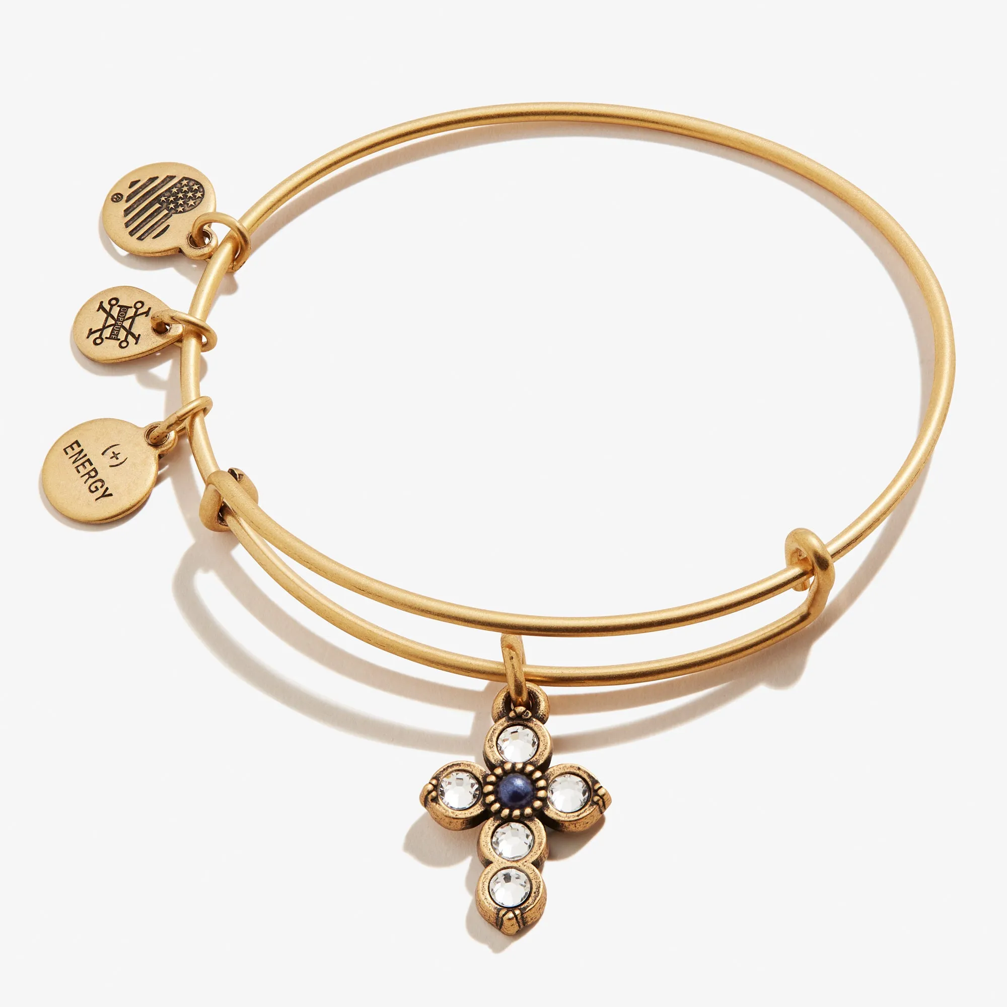 Bangle Bracelet Featuring Cross Charm and Pearl Infusion