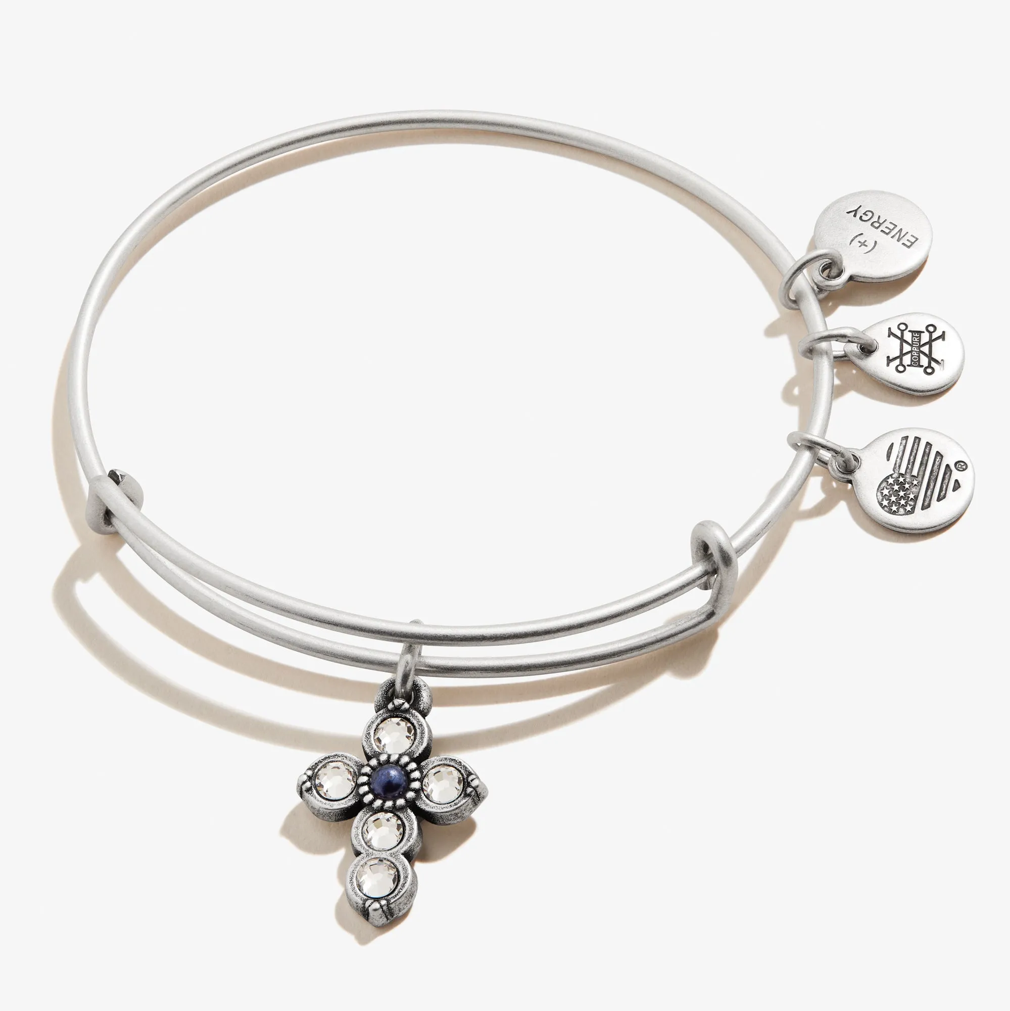 Bangle Bracelet Featuring Cross Charm and Pearl Infusion