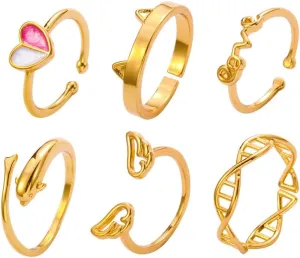 CSIYANJRY99 6Pcs Gold Toe Rings for Women 14k Gold Open Adjustable Toe Rings Set Heart Butterfly Arrow Tail Rings Summer Beach