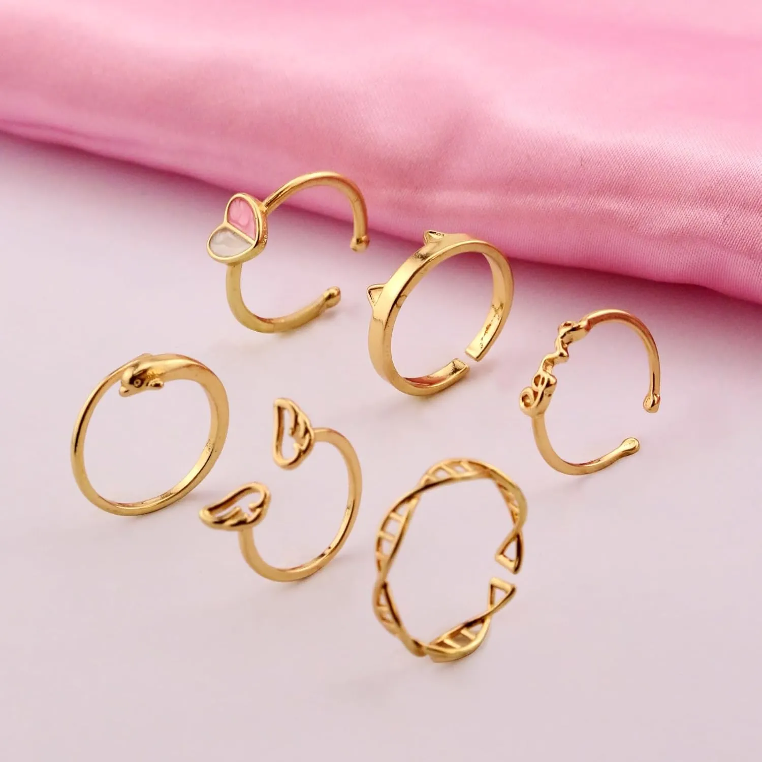 CSIYANJRY99 6Pcs Gold Toe Rings for Women 14k Gold Open Adjustable Toe Rings Set Heart Butterfly Arrow Tail Rings Summer Beach