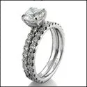 Cubic Zirconia 1 Carat Round Stone Matching Engagement Ring Set 2mm Each Band 14K White Gold