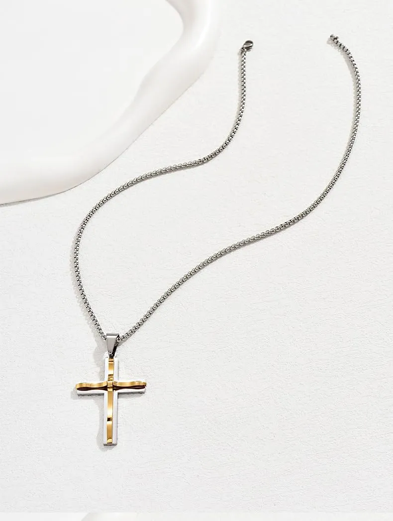 Dcfywl731 Cross Necklace for Men Fathers Day Gifts for Husband First Fathers Day Gifts for New Dad Gold Silver Chain Mens Cross Necklace