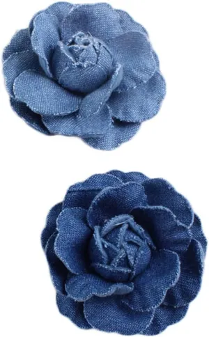 Denim Flower Brooch with Blue Jeans Hair Clips and Pins BW21