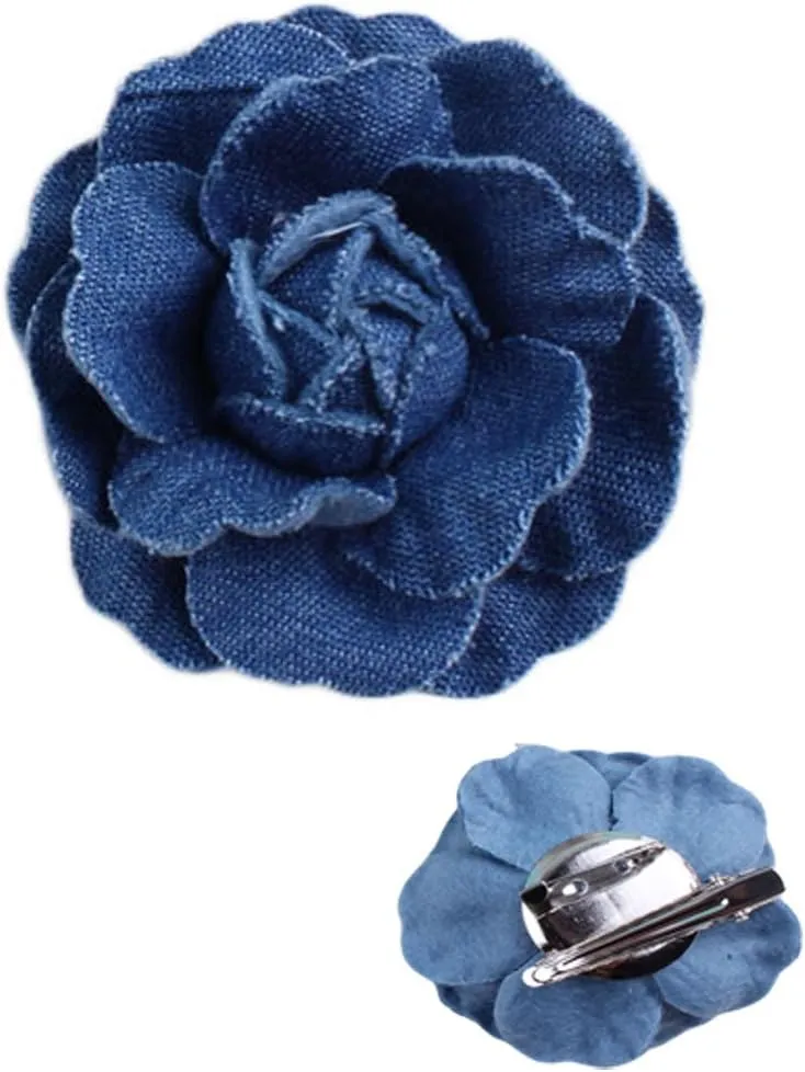 Denim Flower Brooch with Blue Jeans Hair Clips and Pins BW21