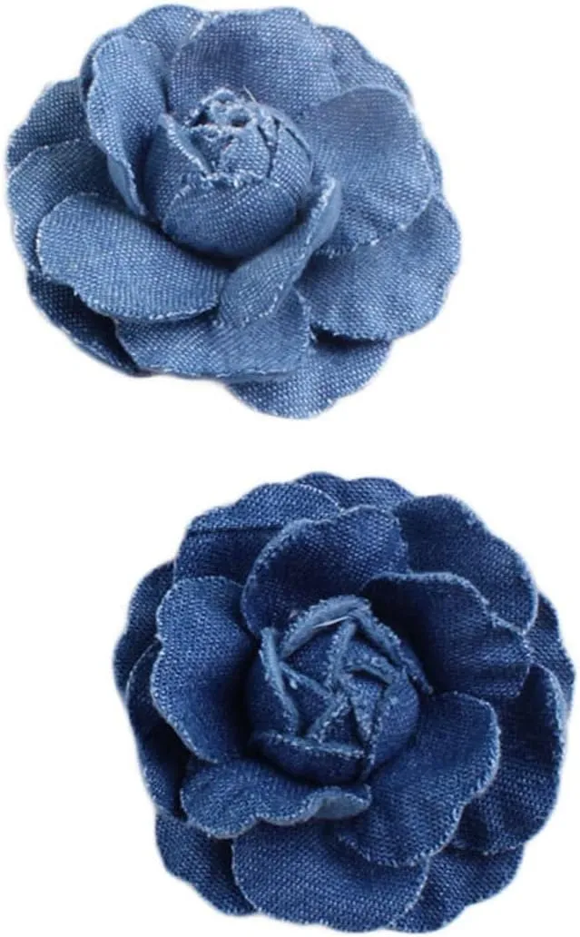 Denim Flower Brooch with Blue Jeans Hair Clips and Pins BW21