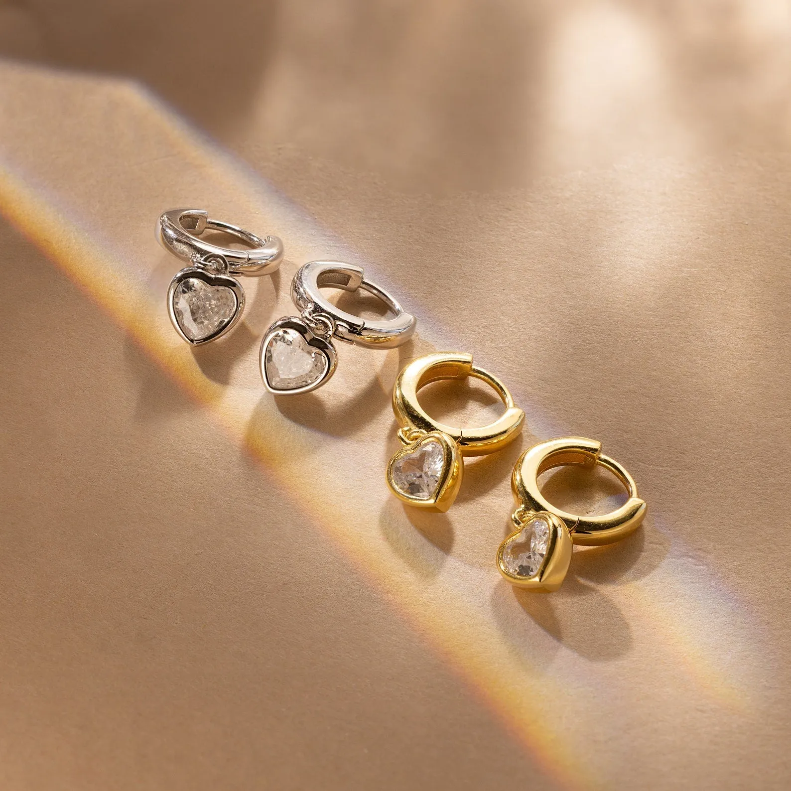 Elegant Diamond Heart Drop Huggie Earrings - Sparkling and Lightweight Jewelry for Everyday Glamour