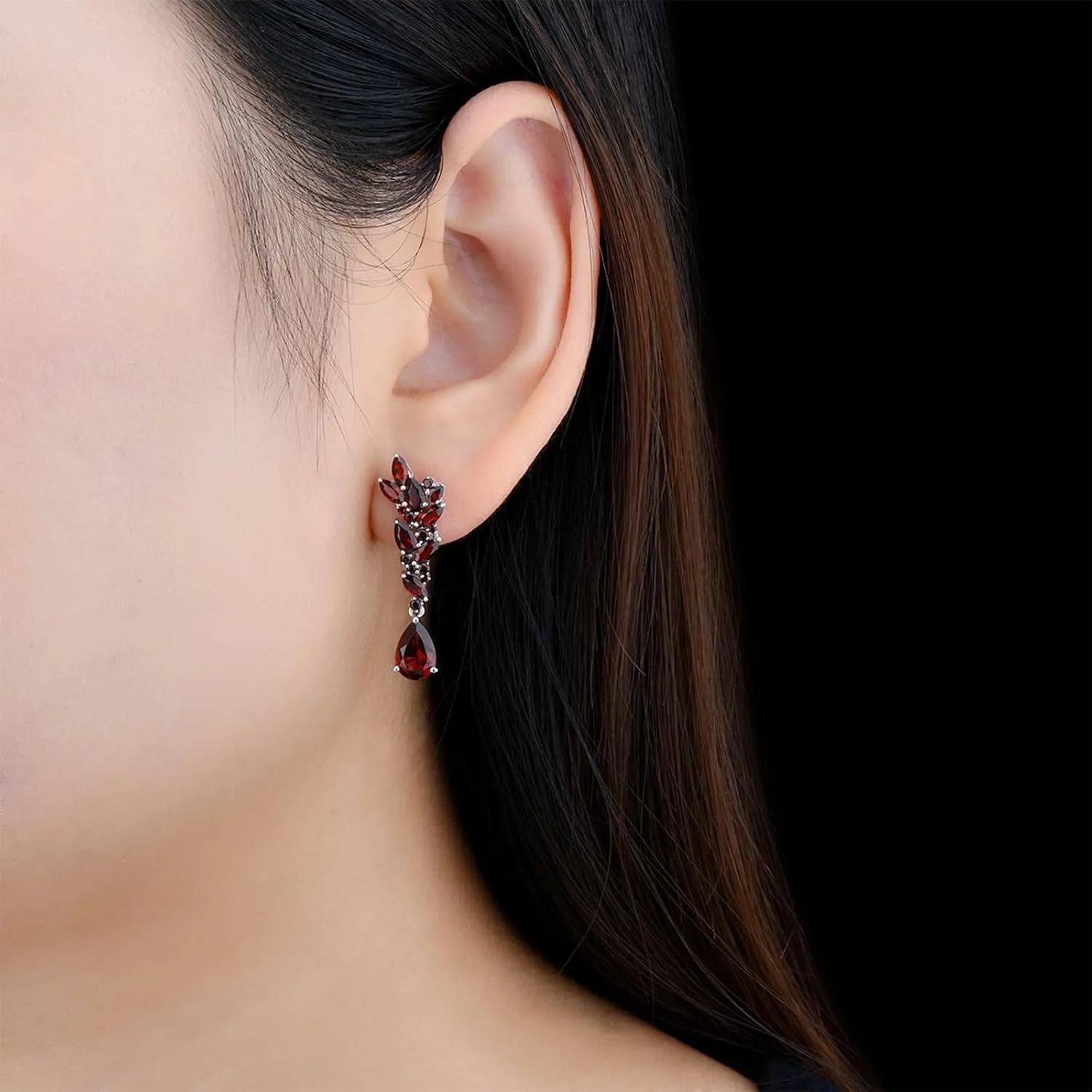 Drop Earrings for Women Dangle 925 Sterling Silver Setting Green Red Natural Gemstone Birthstone Earring Rhodium Plated Fine Jewelry Birthday Mother's Day Gifts for Her