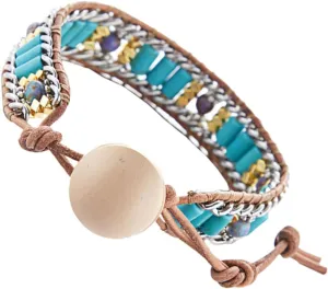 Ethnic Woven Bracelet Natural Stone Bangle Birth Stone Jewelry for Women