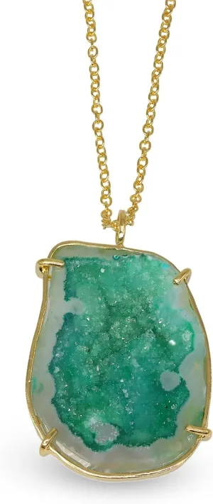 Geode Druzy Pendant with Bezel Setting, Gold and Silver Plated Chain, Stone Size 25-30 mm