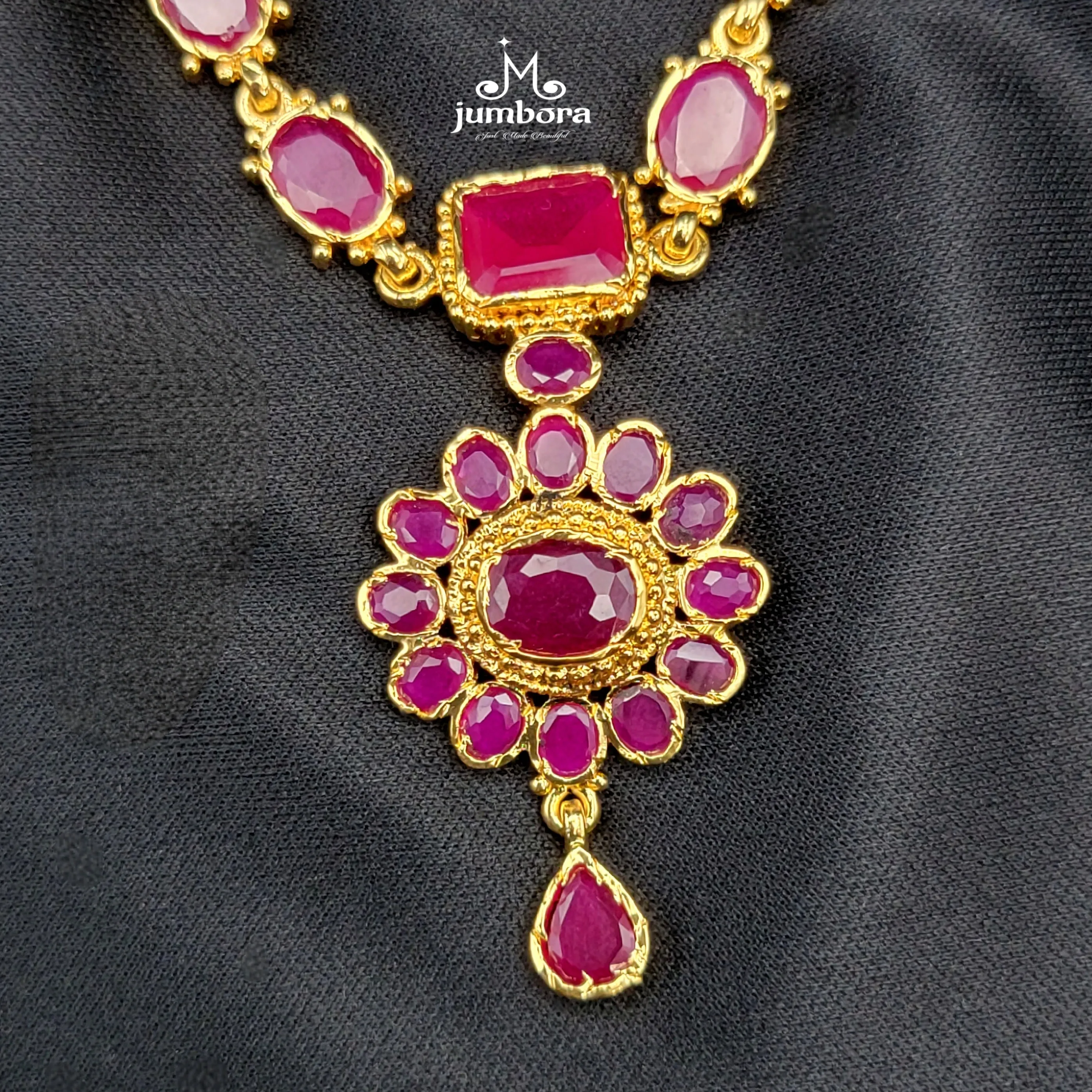 Gold Alike Ruby Red AD Zircon CZ Necklace Set