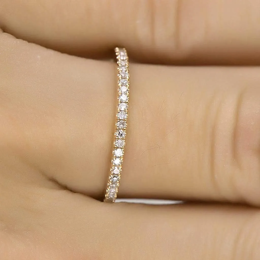 Gold Plated Stackable Ring for Women,925 Sterling Silver CZ Eternity Wedding Band Anniversary Mother's Day Jewelry for Mother