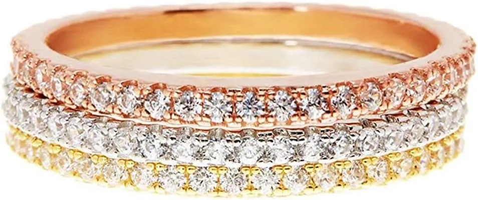 Gold Plated Stackable Ring for Women,925 Sterling Silver CZ Eternity Wedding Band Anniversary Mother's Day Jewelry for Mother