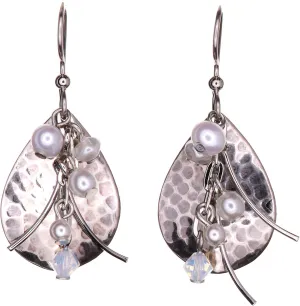 Hammered Silver-Tone Dangle Imitation Pearl Drop Earrings, Silver-Tone