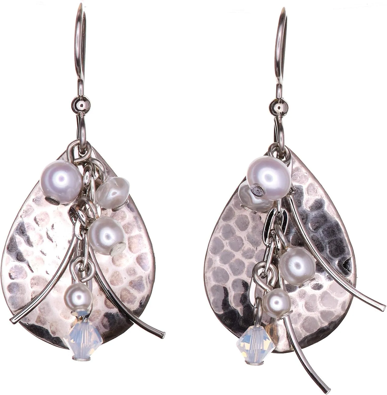 Hammered Silver-Tone Dangle Imitation Pearl Drop Earrings, Silver-Tone
