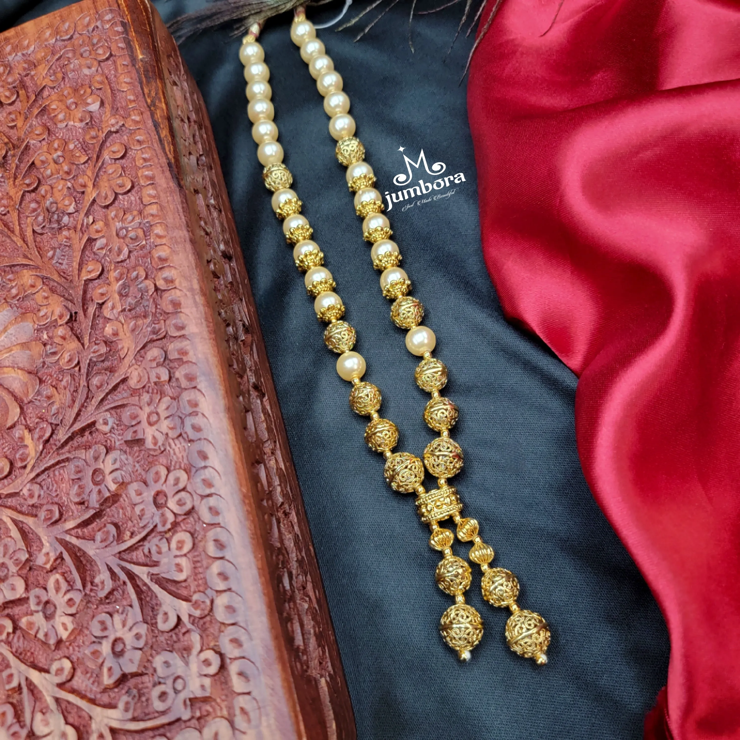 Handmade Gold Ball & Pearl Mala Necklace