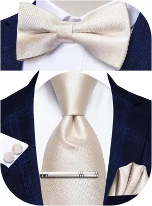 Hi-Tie Men Ties Bowtie Set Woven Silk Necktie Bow Tie and Pocket Square Cufflinks Set with Tie Clip or Flower Lapel Pin