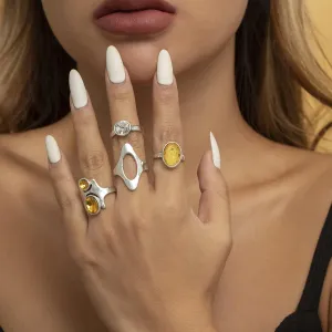Jumwrit Knuckle Stacking Rings Antique Rings for Women Oval Stone Rings Rhinestone Rings Silver Hollow Rings for Girls4PCS