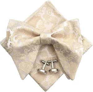 Justar Mens Pre-Tied Paisley Bowtie Oversized Tuxedo Bow Tie Hankie Cufflinks Set