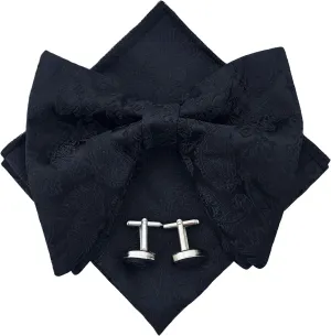 Justar Mens Pre-Tied Paisley Bowtie Oversized Tuxedo Bow Tie Hankie Cufflinks Set