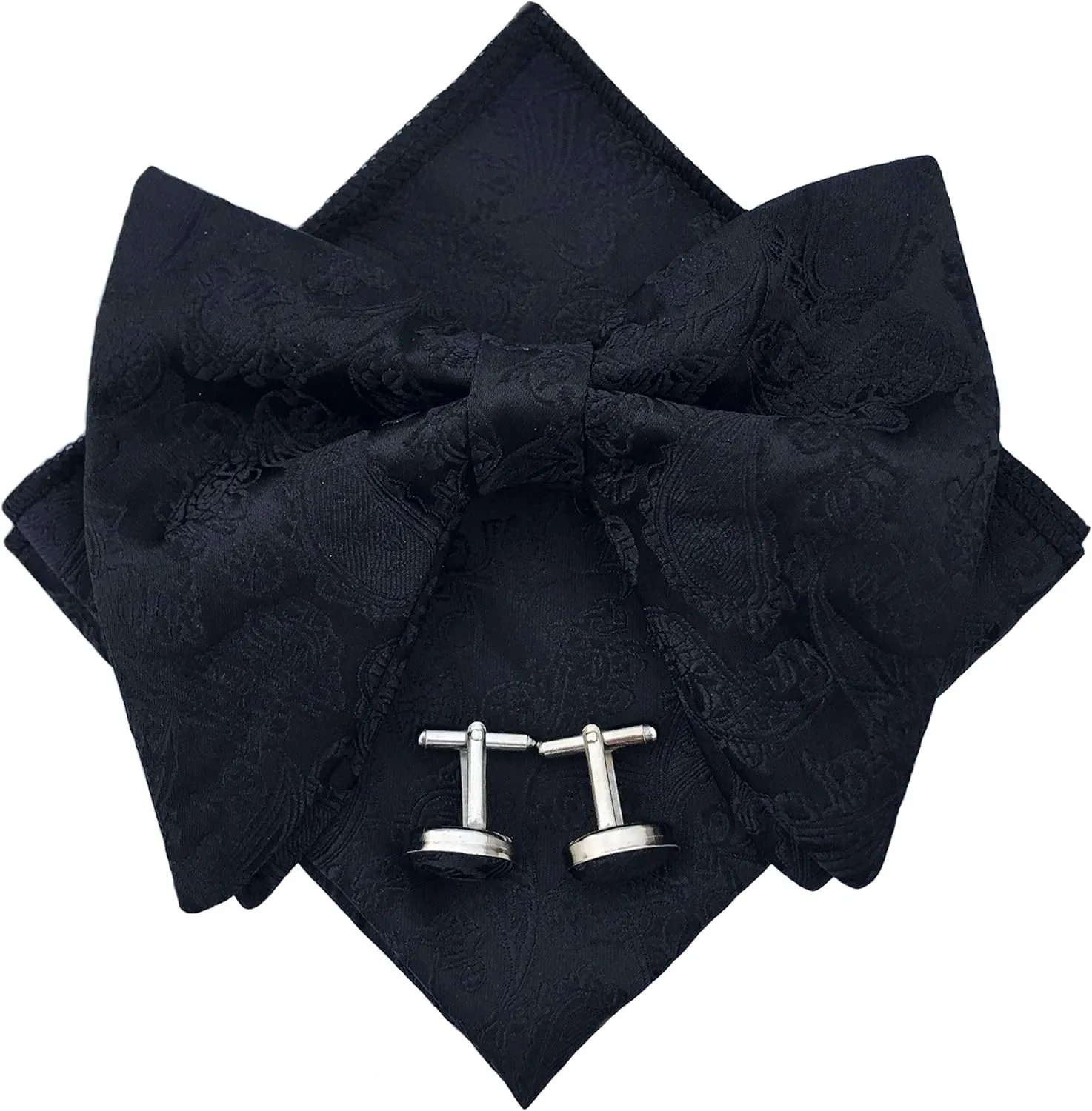 Justar Mens Pre-Tied Paisley Bowtie Oversized Tuxedo Bow Tie Hankie Cufflinks Set