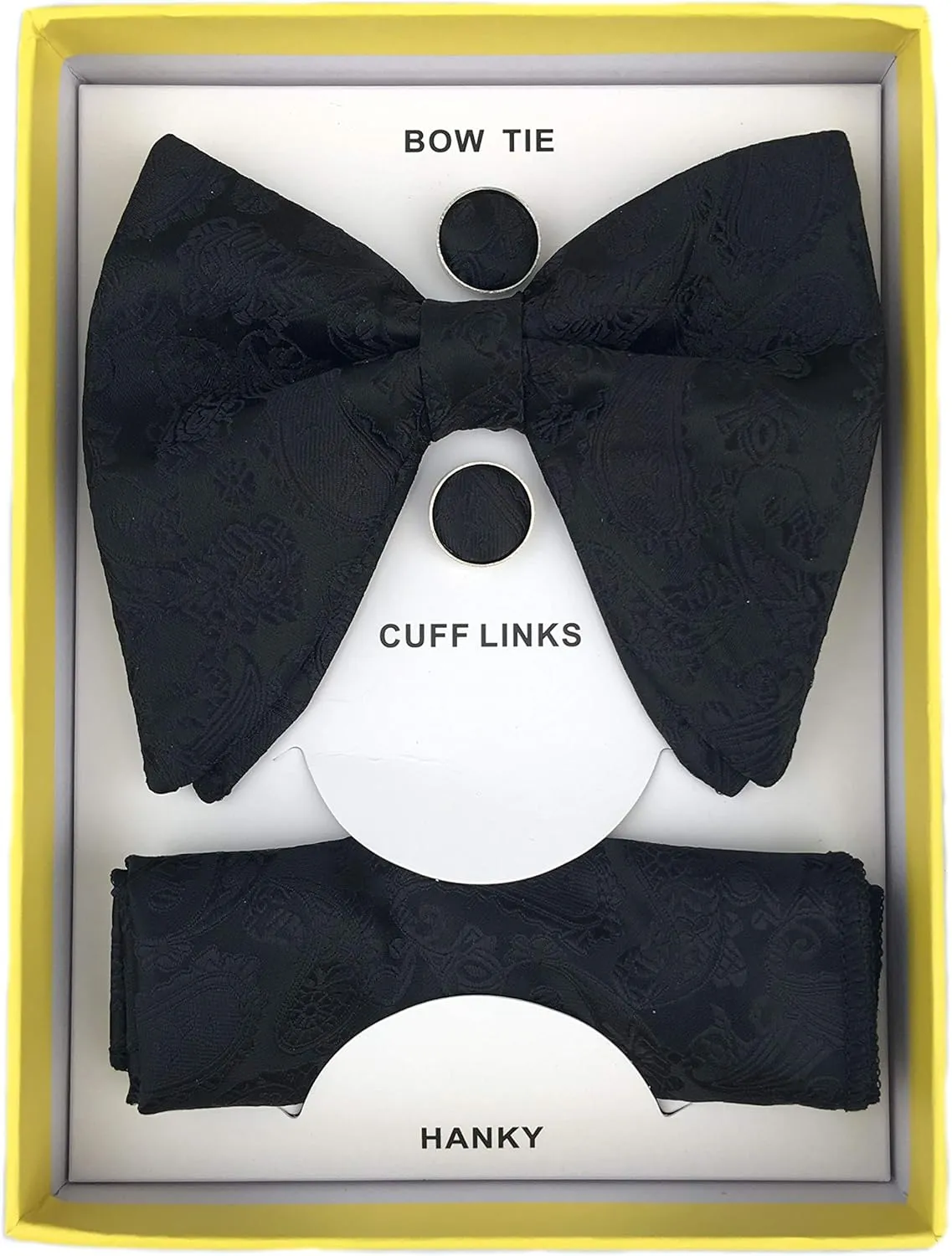 Justar Mens Pre-Tied Paisley Bowtie Oversized Tuxedo Bow Tie Hankie Cufflinks Set