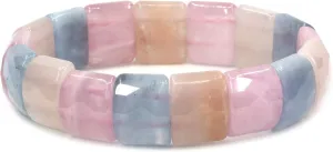 Keleny Gemstones Semi Precious 15mm Square Grain Faceted Beaded Stretch Bangle 7.5 Inch Unisex