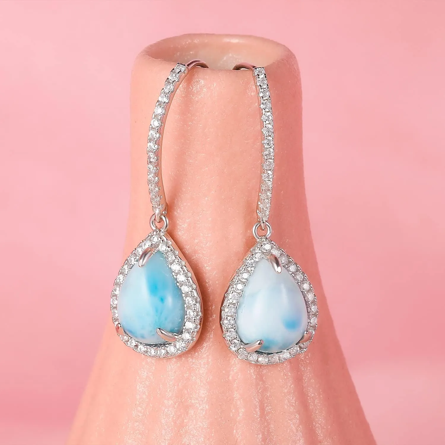 Larimar Dangle Earrings, 925 Sterling Silver Gemstone Larimar Drop Earrings for Women
