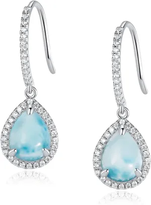 Larimar Dangle Earrings, 925 Sterling Silver Gemstone Larimar Drop Earrings for Women
