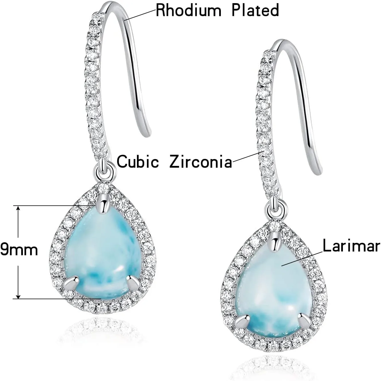 Larimar Dangle Earrings, 925 Sterling Silver Gemstone Larimar Drop Earrings for Women