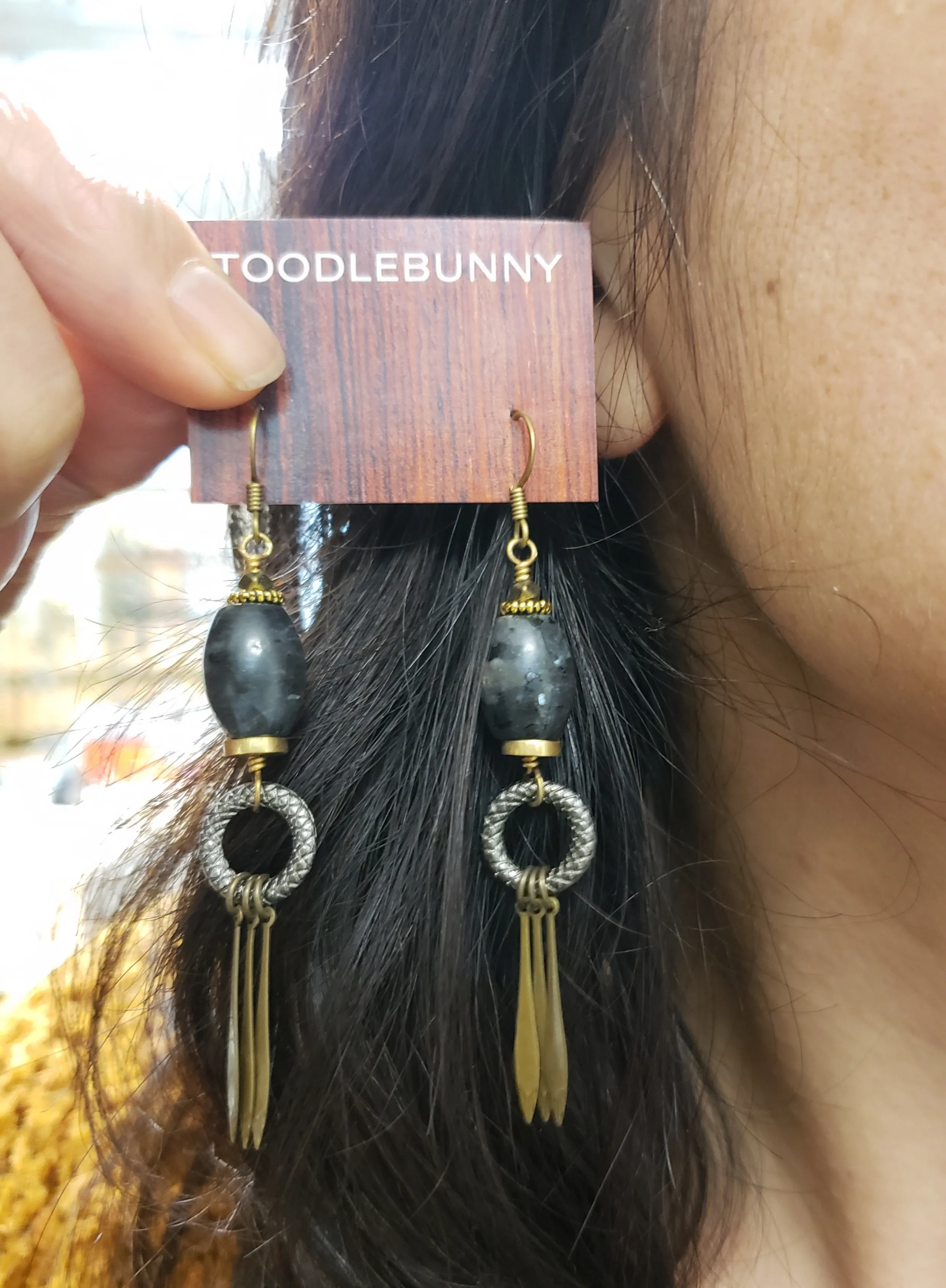 Larvikite fringe drop earrings