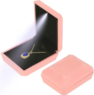 Luxury LED Light Pendant Necklace Gift Box, Velvet Jewelry Box Storage Case Organizer Holder for Proposal Engagement Wedding Anniversary Birthday Valentine's Day (PINK)