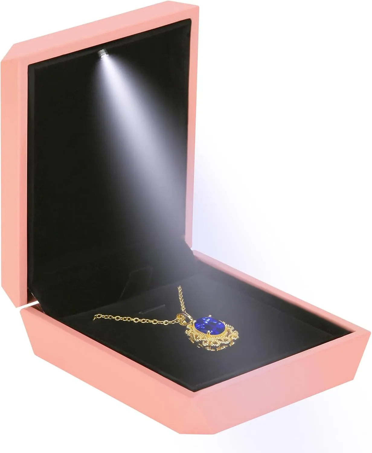 Luxury LED Light Pendant Necklace Gift Box, Velvet Jewelry Box Storage Case Organizer Holder for Proposal Engagement Wedding Anniversary Birthday Valentine's Day (PINK)