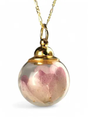 MadamLili Real Cherry Blossom Pink Glass Pendant Necklace - 925 Sterling Gold Plated - Floral Bridal Jewelry with Gift Box