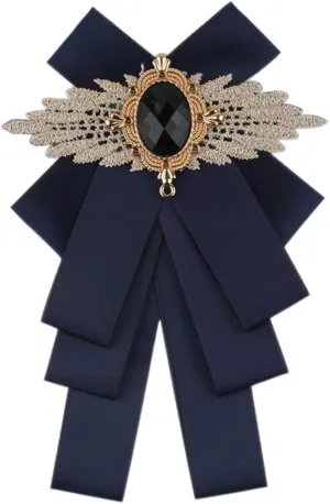 Men & Women Ribbon Bow Tie Fashion Rhinestone Ribbon Solid Color Brooch Pin Bowtie for Wedding Party