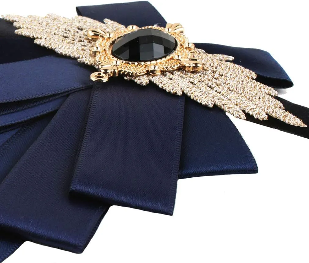 Men & Women Ribbon Bow Tie Fashion Rhinestone Ribbon Solid Color Brooch Pin Bowtie for Wedding Party