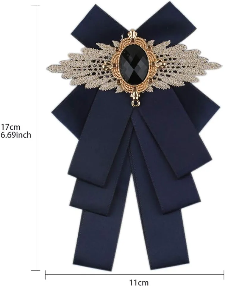 Men & Women Ribbon Bow Tie Fashion Rhinestone Ribbon Solid Color Brooch Pin Bowtie for Wedding Party