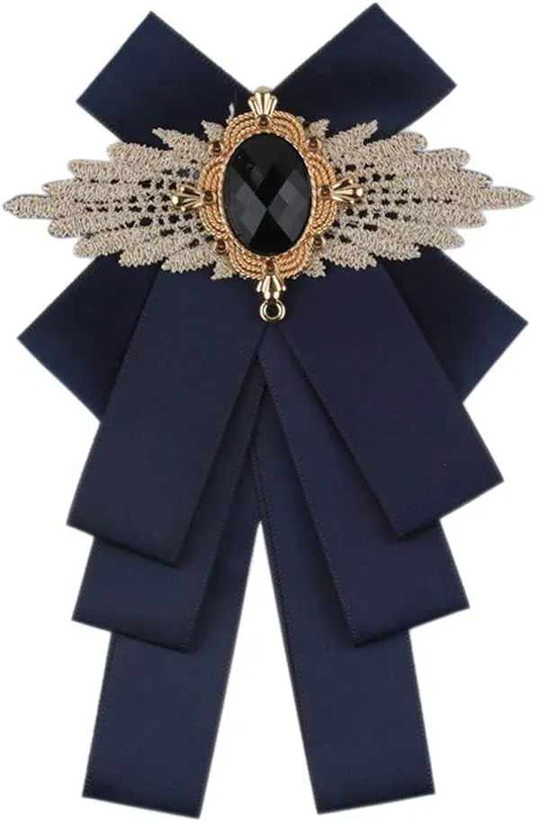 Men & Women Ribbon Bow Tie Fashion Rhinestone Ribbon Solid Color Brooch Pin Bowtie for Wedding Party